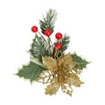 thumbnail image 1 of CuiLiyq 10 PCS Poinsettia Flowers, Christmas Artificial Glitter Flower with Pine Neddles Berry Decorations, for Garland Wreath Tree Home Holiday Wedding Party Decor (Gold), 1 of 6