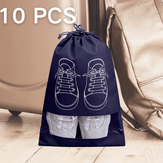CuiLiyq 10 Pack Shoe Bag for Travel, Large Travel Shoe Bag for Packing with Clear Window, Non Woven Dustproof Drawstring Travel Shoe Storage Bag Travel Essentials for Men and Women (10 Pack, Blue)