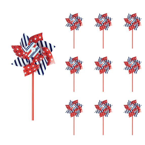 CuiLiyq 10 Pcs American Flag Pinwheels, Patriotic Pinwheel for Yard and Garden, Red White Blue 4th of July Wind Spinners for Outdoor Parades Memorial Day Party Supplies