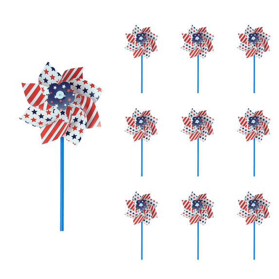 CuiLiyq 10 Pcs American Flag Pinwheels, Patriotic Pinwheel for Yard and Garden, Red White Blue 4th of July Wind Spinners for Outdoor Parades Memorial Day Party Supplies