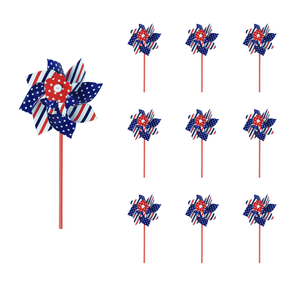 CuiLiyq 10 Pcs American Flag Pinwheels, Patriotic Pinwheel for Yard and Garden, Red White Blue 4th of July Wind Spinners for Outdoor Parades Memorial Day Party Supplies