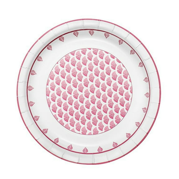CuiLiyq 10 Pcs Disposable Paper Tray, 7 Inch Oil Resistant Waterproof Circular Paper Tray For Storing Vegetables and Fruits, Patterned Paper Tray Suitable For Home Dining and Outdoor Camping (Pink)