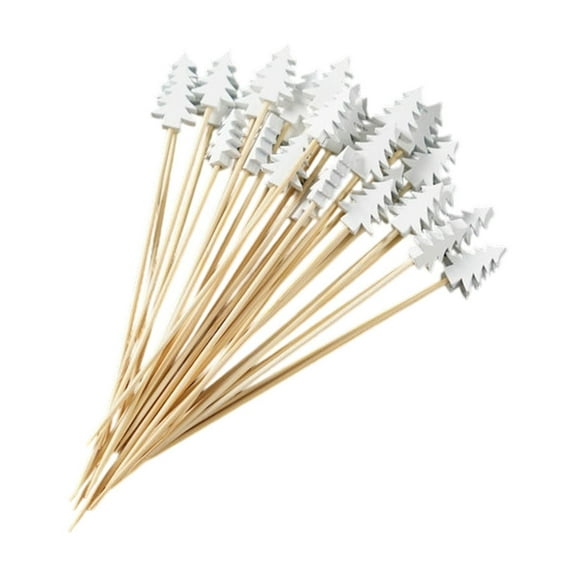 CuiLiyq 100 PCS Christmas Fruit Sticks, Disposable Wooden Christmas Skewers, Bamboo Food Skewers, Decorative Sandwich Fruit Sticks, Suitable for Party Supplies