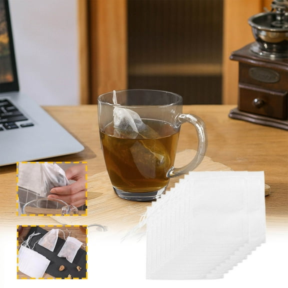 CuiLiyq 100 Pack Disposable Non Woven Tea Filter Bags with Drawstring for Herbs Spices Cooking Seasoning