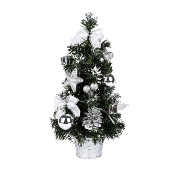 CuiLiyq 11.8" Mini Tabletop Christmas Tree with Ornaments, Artificial Christmas Tree for Home Office Holiday Decorations, Decorated with Balls and Pine Cones (Silver)