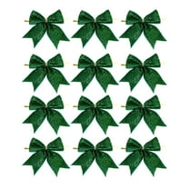 CuiLiyq 12 PCS Small Christmas Bowties, for Christmas Tree Wreath Gift Wrap Crafts Wedding Party, 3.5" Shiny Bowties for Snack Bags Baking Candy Bags Home Decoration (Green)