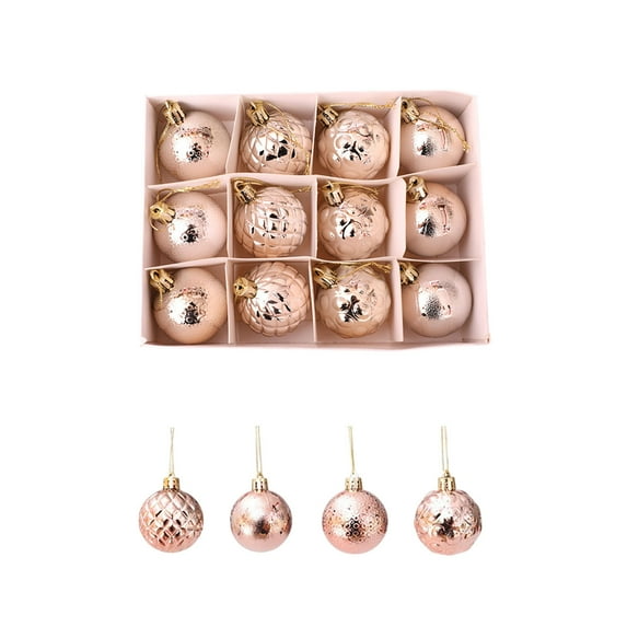 CuiLiyq 12 Pcs Christmas Ball Ornaments, 2" Christmas Tree Decoration Ornaments, Glitter Plastic Hanging Ball Decorations, for Home and Holiday Party Accessories (Rose Gold)