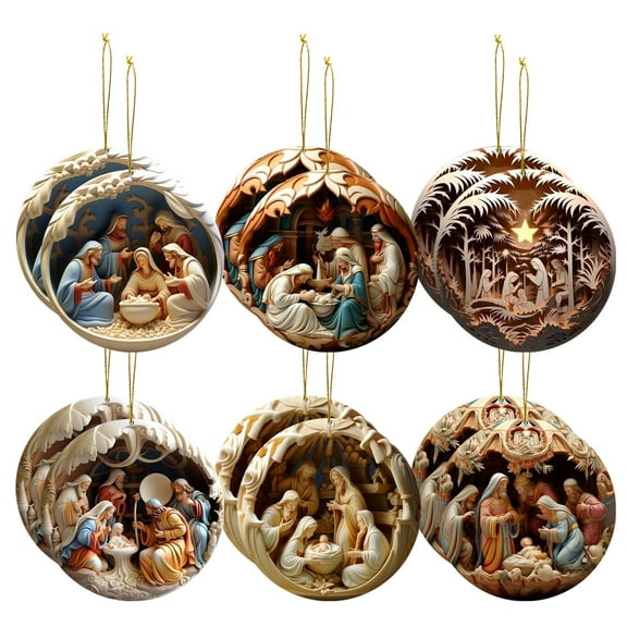 CuiLiyq 12 Pcs Nativity Scene Ornaments, Religious Christmas Wooden Hanging 3D Ornament, The Birth of Jesus Christian Christmas Decorations for Xmas Tree