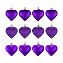 CuiLiyq 12 Pcs Valentines Heart Ornaments Set, Purple Glitter Heart Shaped Baubles, Romantic Christmas Valentines Tree Hanging Decorations (Purple)