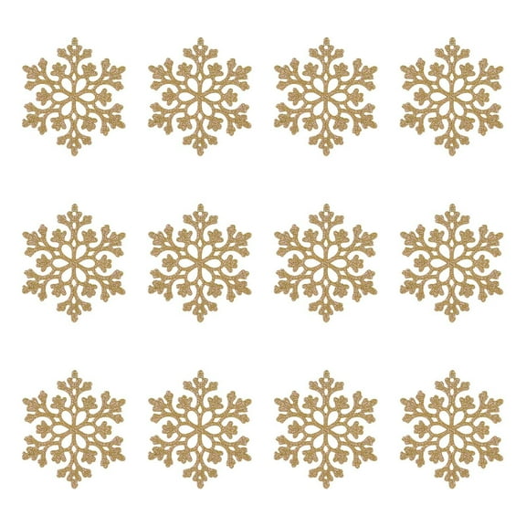 CuiLiyq 12Pcs Christmas Snowflake Ornaments, Gold Glitter Plastic Snowflakes for Christmas Tree, Hanging Snowflake Decorations with Rope for Holiday Party Decor (3.9 Inch)