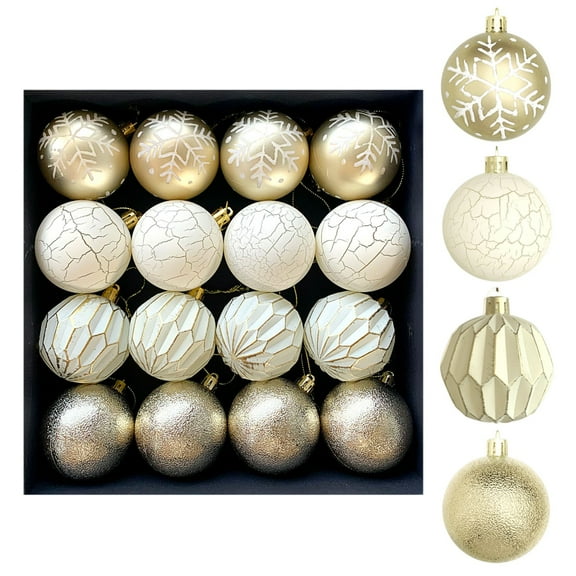 CuiLiyq 16 PCS Christmas Ornaments, Textured Christmas Tree Decor, Shatterproof Glossy Hanging Ornaments Ball, Vintage Holiday Decorations