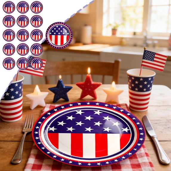 CuiLiyq 16 Pcs 4th of July Paper Plates, 9" American Flag Patriotic Plates, Red White and Blue Star Disposable Dinner Dessert Plates Tableware for Memorial Day Independence Day Party Supplies