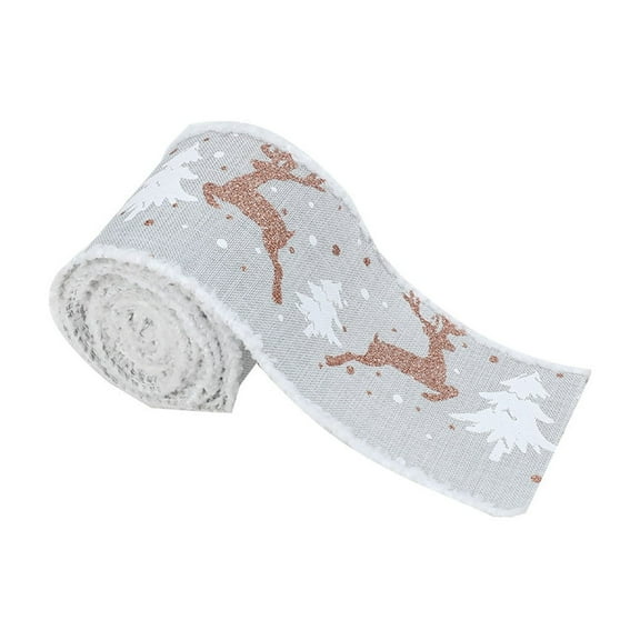 CuiLiyq 2.19 Yards Christmas Ribbons 2.68", Gray Velvet Wired Edge Burlap Ribbons Glitter Christmas Tree and Elk Ribbons, for Home Decor DIY Crafts Wreaths Bowtie