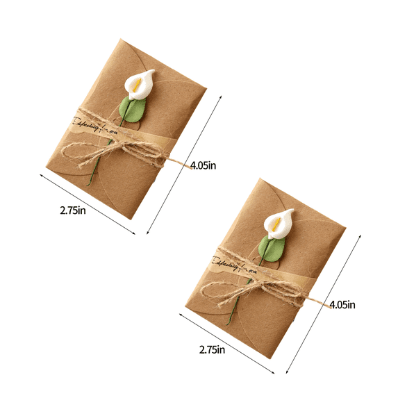 CuiLiyq 2 Pack Dried Flowers Greeting Card with Envelopes, Brown Retro Kraft Holiday Gift Card, DIY Invitation Wish Card Note Card Thank You Card for Birthday Christmas, 4.05" x 2.75" (Calla Lily)