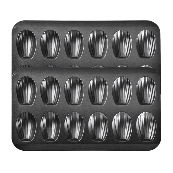CuiLiyq 2 Pack Nonstick Madeleine Pan for Baking, 12 Cavity Shell Shape Cake and Cookie Mold Tray, for French Cookies Brownies Pastries (Black)