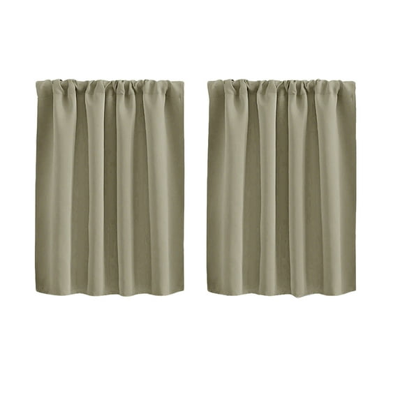 CuiLiyq 2 Panels Rod Pocket Tier Curtain, Solid Color Kitchen Curtains, Short Blackout Drapes, Small Window Draperies for Dining Room and Cupboard (29.92" x 36.22", Khaki)