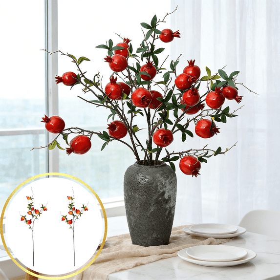 CuiLiyq 2 Pcs Artificial Pomegranate Branches, 36.6 Inch Faux Fruit Tree Stems with Foam Fruits for Home Living Room Table Vase Floral Arrangement Decor