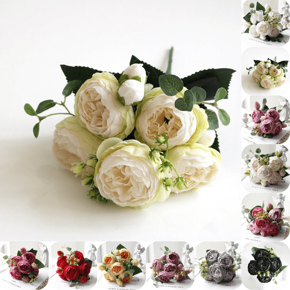 CuiLiyq 2 Pcs Artificial Silk Peony Flowers, Fake Flowers for Wedding Centerpieces, Floral Arrangement for Home Garden Party Decor (5 Heads Each)