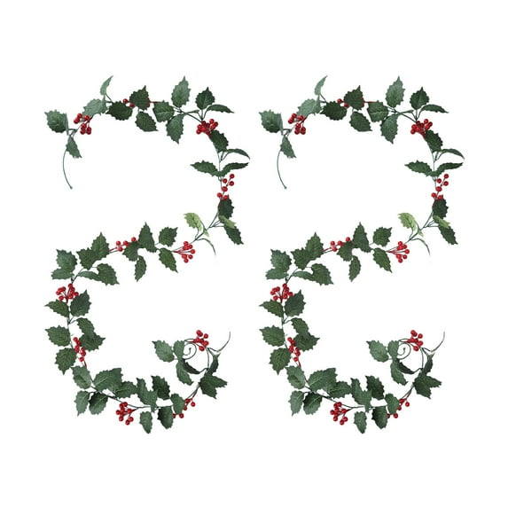 CuiLiyq 2 Pcs Christmas Holly Garland with Berries, 7.87 Ft Artificial Garland Indoor Outdoor Decoration, Rustic Greenery Hanging for Holiday Decoration Mantel Table Christmas Party (A)