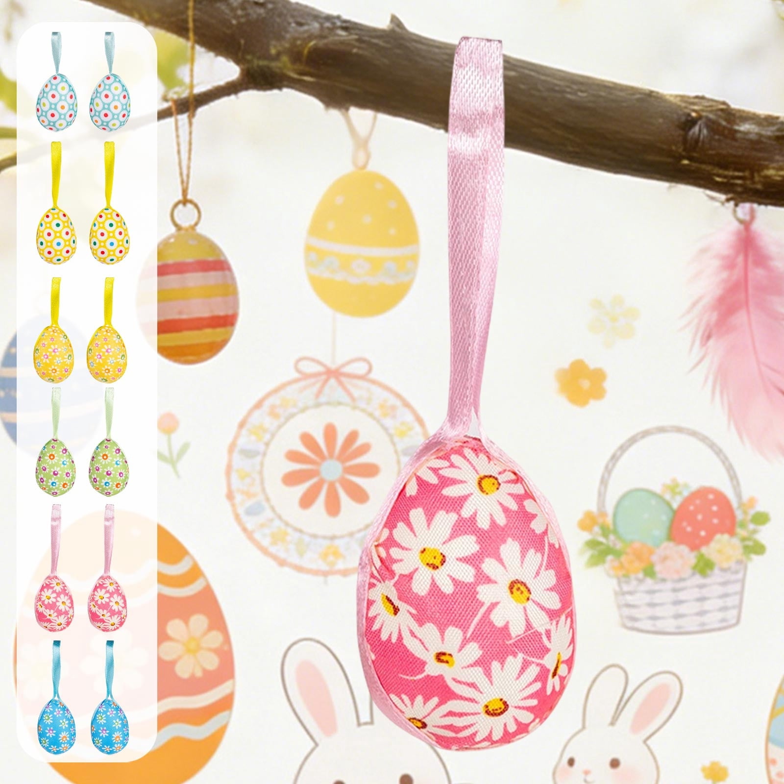 CuiLiyq 2 Pcs Easter Wrapped Foam Egg Ornaments, Floral Plaid Pattern ...