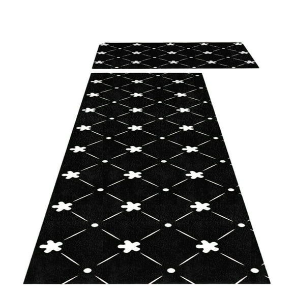 CuiLiyq 2 Pcs Kitchen Mat Set, Black White Plaid Cushioned Kitchen Rug, Waterproof Non Slip Kitchen Mats and Rugs, Comfort Rug for Kitchen, Floor, Office and Sink (47.2" x 15.7", 23.6" x 15.7")