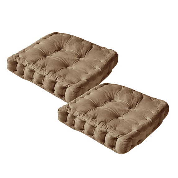 CuiLiyq 2 Pcs Velvet Solid Chair Pad, Large Winter Cushions Sitting for Adults, Soft Plush Washable Square Seat Cushion for Living Room Bedroom Kitchen Dining Room (Khaki, 15.7" x 15.7")