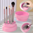 thumbnail image 1 of CuiLiyq 2 in 1 Makeup Brush Cleaning Mat With Drying Holder, Silicon Cleaner Pad, Cosmetic Organizer Rack, Portable Washing Tool for Makeup (Pink), 1 of 8