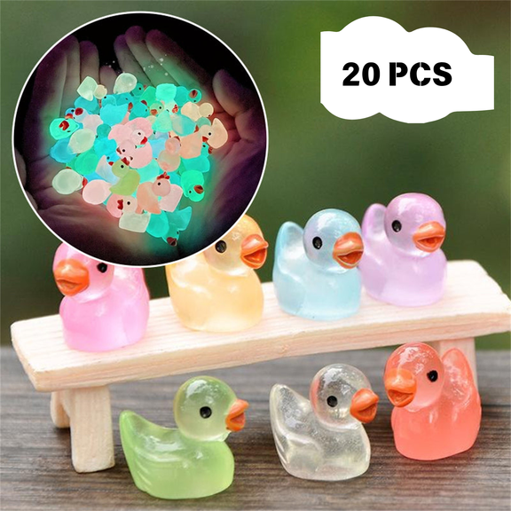 CuiLiyq 20 Pcs Mini Luminous Ducks, Glow in The Dark Duck Figurines, Tiny Fairy Garden Decor for DIY Crafts Birthday Party Potted Plants (Random Color)