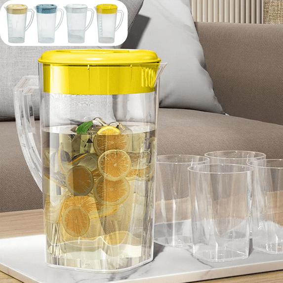 CuiLiyq 2200ml Plastic Pitcher with Lid, Iced Tea Pitchers with Twist Cover, for Water, Juice and Fridge Storage (Yellow)