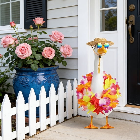 CuiLiyq 23 Inch Porch Goose Clothes Set, Spring Holiday Lawn Goose Accessories with Wreath and Hat, Outdoor Polyester Costume for Garden Patio Decoration