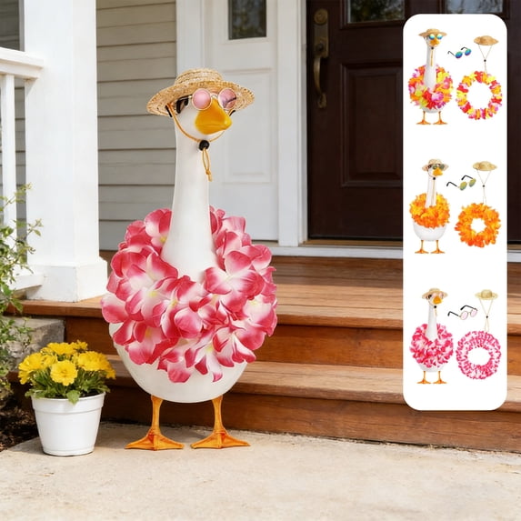 CuiLiyq 23 Inch Porch Goose Clothes Set, Spring Holiday Lawn Goose Accessories with Wreath and Hat, Outdoor Polyester Costume for Garden Patio Decoration