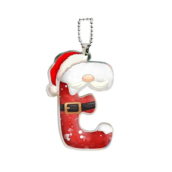 CuiLiyq 26 Alphabet Ornaments for Christmas Tree, Initial Letter Santa Claus Pendant with Santa Hat Hanging Decorations, for Christmas Tree Party Gifts DIY Decor (Acrylic, E)