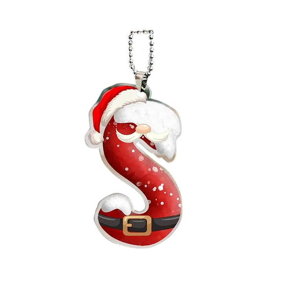 CuiLiyq 26 Alphabet Ornaments for Christmas Tree, Initial Letter Santa Claus Pendant with Santa Hat Hanging Decorations, for Christmas Tree Party Gifts DIY Decor (Acrylic, S)