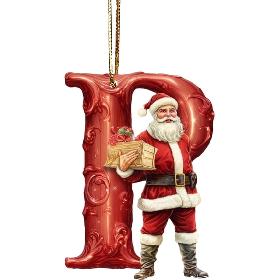 CuiLiyq 26 Initial Letter Christmas Ornaments, Red Santa Claus Alphabet Pendant, Personalized Initials Ornament for DIY Crafts Holiday Party Decor (Acrylic, P)