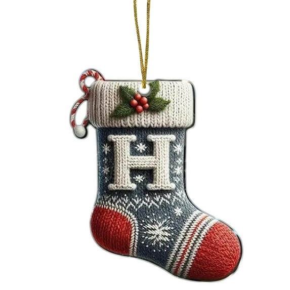CuiLiyq 26 Letters Acrylic Christmas Stocking Ornaments Style Hanging Decor, 3.15 Inch Mini Xmas Alphabet Hanging Decorations for Holiday Tree Fireplace Decor (H)