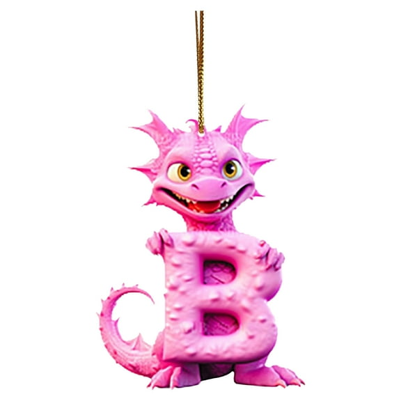 CuiLiyq 26 Letters Christmas Tree Decoration Pendant, Pink Baby Dragon Hugs Alphabet Christmas Hanging, Christmas Letters Ornaments A to Z Ornament (Acrylic, Letter-B)