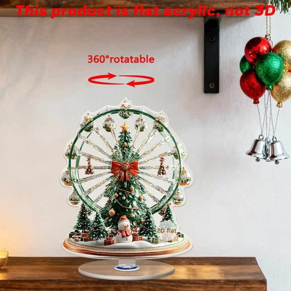 CuiLiyq 2D Acrylic Ferris Wheel Centerpieces, Christmas Ferris Wheel Decorations with Rotating Base and Christmas Tree Design, for Living Room Bedroom Home Holiday Party Desktop Decoration (A)