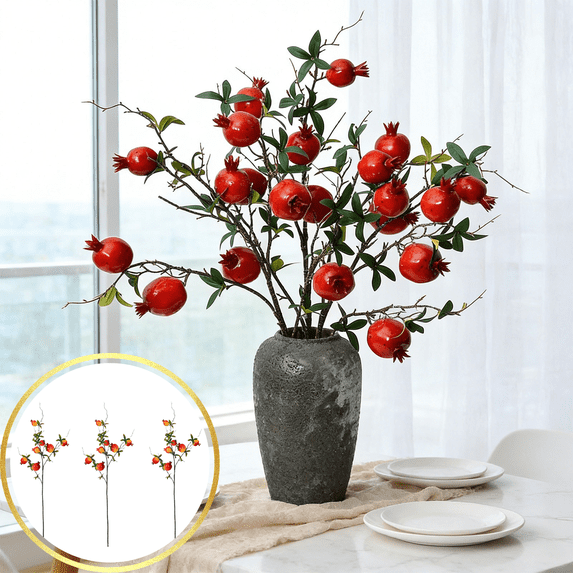 CuiLiyq 3 Pcs Artificial Pomegranate Branches, 36.6 Inch Faux Fruit Tree Stems with Foam Fruits for Home Living Room Table Vase Floral Arrangement Decor