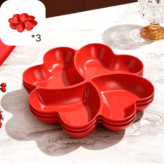 CuiLiyq 3 Pcs Divided Serving Trays, Appetizer Sectioned Platter, Dessert Serving Dish, Reusable Plastic Snack Plates, 4 Compartment for Chips and Dip Veggies Candy Fruit, 11 Inch