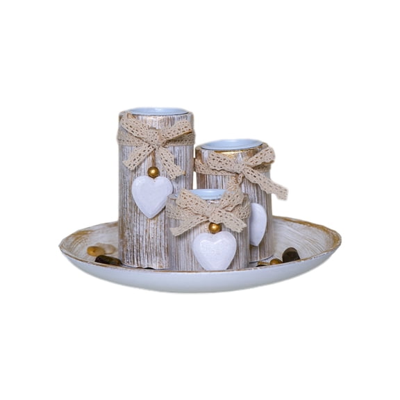 CuiLiyq 3 Pcs Farmhouse Wooden Candle Holders Table Centerpieces Decorations, Wooden Tray with Tealight Candles Holders for Coffee Table Boho Home Decor, Living Room Kitchen Housewarming Gifts