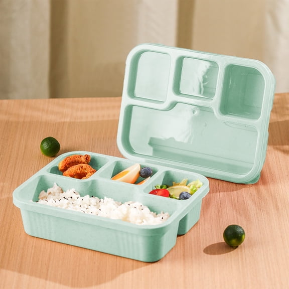 CuiLiyq 4 Compartment Lunch Box, Plastic Snack Container with Lid, for Meal Prep Fruits Vegetables, Bento Style, 8.2 x 6.3 x 2.1 Inch, Green