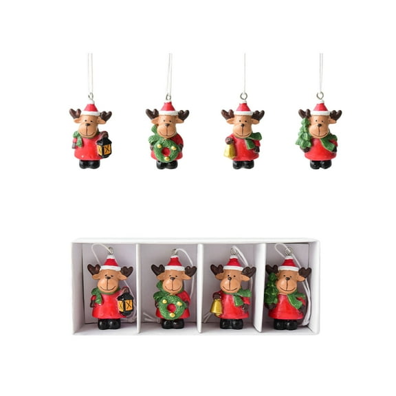CuiLiyq 4 PCS Cute Resin Christmas Hanging Pendant, Mini Christmas Decoration Christmas Tree Display Ornaments, for Home Party (Elk)