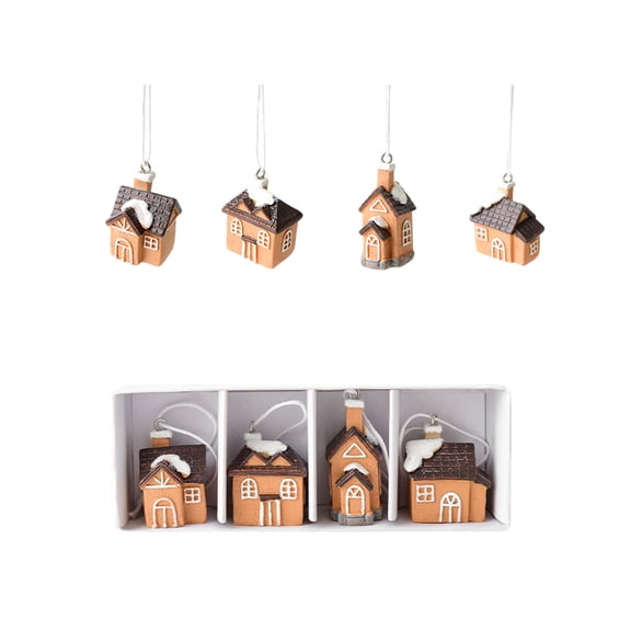 CuiLiyq 4 PCS Cute Resin Christmas Hanging Pendant, Mini Christmas Decoration Christmas Tree Display Ornaments, for Home Party (House)