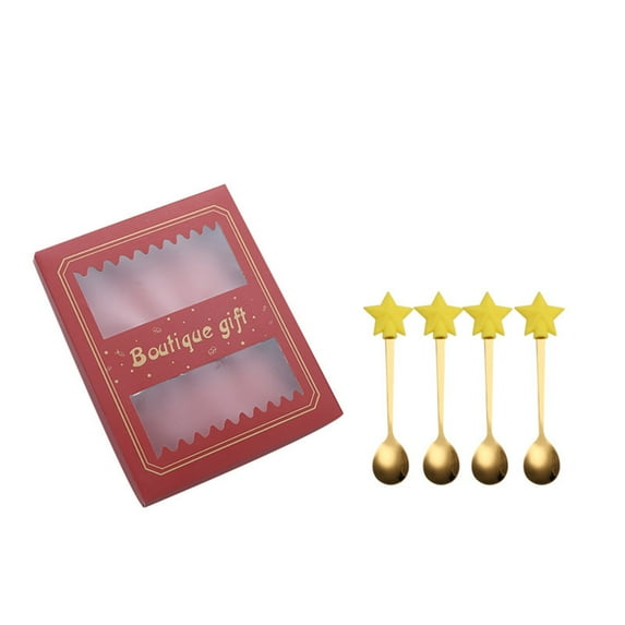 CuiLiyq 4 PCS Stainless Steel Spoons, Christmas Cutlery Coffee Spoons Dessert Spoons Gift Box Set, For Home Holiday Wedding Party Gift Decoration (Gold)