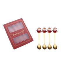 CuiLiyq 4 PCS Stainless Steel Spoons, Christmas Cutlery Coffee Spoons Dessert Spoons Gift Box Set, For Home Holiday Wedding Party Gift Decoration (Gold)