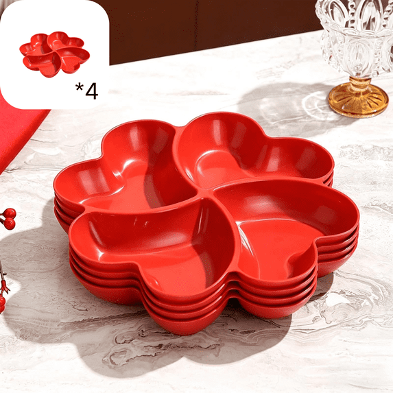 CuiLiyq 4 Pcs Divided Serving Trays, Appetizer Sectioned Platter, Dessert Serving Dish, Reusable Plastic Snack Plates, 4 Compartment for Chips and Dip Veggies Candy Fruit, 11 Inch