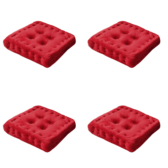 CuiLiyq 4 Pcs Velvet Solid Chair Pad, Large Winter Cushions Sitting for Adults, Soft Plush Washable Square Seat Cushion for Living Room Bedroom Kitchen Dining Room (Wine, 15.7" x 15.7")