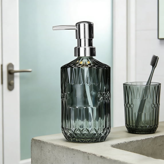 CuiLiyq 450ml Glass Soap Dispenser, Refillable Pump Bottle for Hand Soap, Lotion and Shampoo, for Kitchen and Bathroom