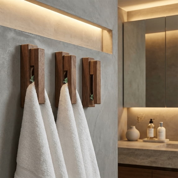 CuiLiyq 4Pcs Wood Towel Hook, Wall Towel Rack Self Adhesive Vintage Towel Holder, Wooden Wall Mounted Towel Rack for Bathroom and Kitchen Home Decoration (B)