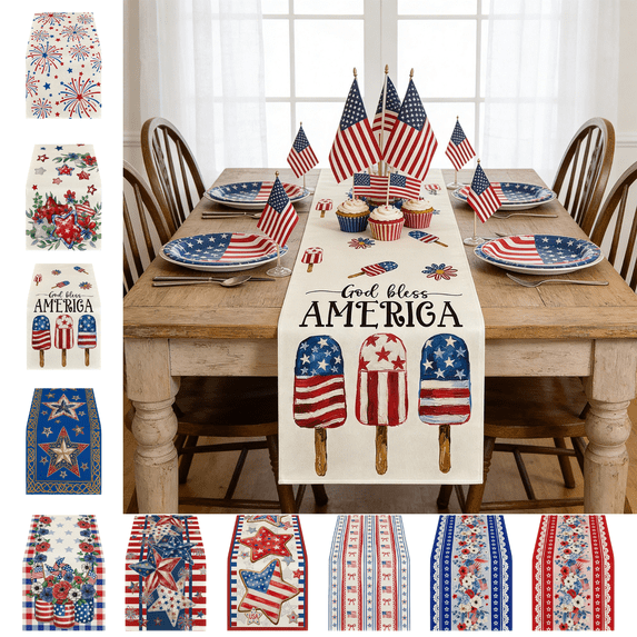 CuiLiyq 4th of July Decorations, Patriotic Stars Floral Table Runner for Memorial Day, Decor Party Supplies Indoor Outdoor Home, 72" x 13"